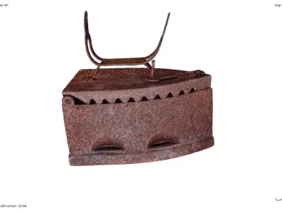 Antique rusty charcoal iron 3D model