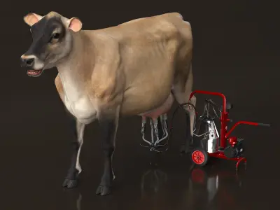 Jersey Dairy Cow and Milking Machine 3D model