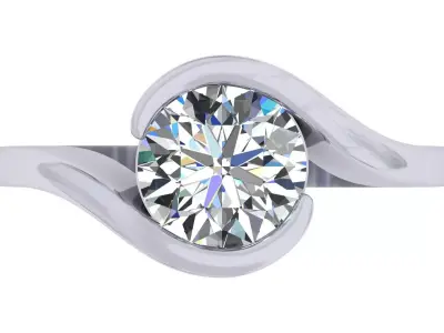 Round Stone Bypass Ring 3D print model