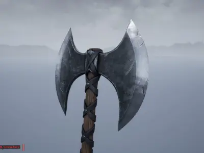 Viking Medieval  Double Bladed Two Handed Battle Axe Low-poly 3D model