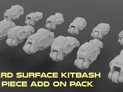 45 Hard Surface Piece Mech Add on Kitbash Set Low-poly 3D model