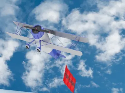 biplane with sign 3D model