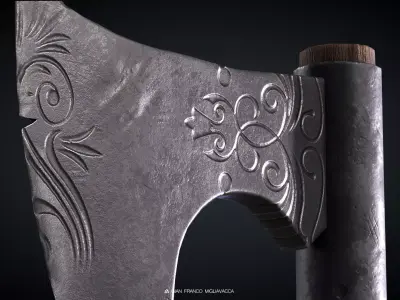 Battle Axe Medieval Vikings Low Poly PBR Free low-poly 3D model