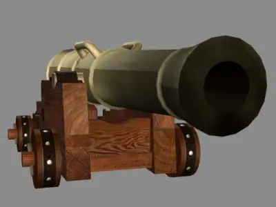 The 3d model ship cannon of the medium caliber Low-poly 3D model