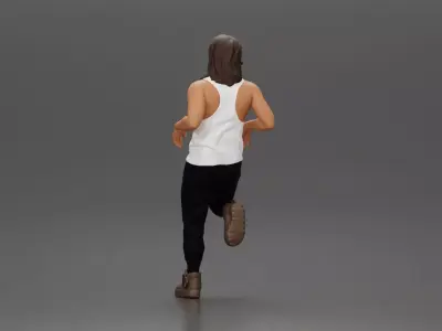 Man with long hair in Tank Top and Pants Leaning Confidently 3D print model