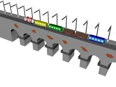 Bridge and wagon 3D model