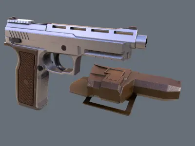 Pistol LR2 Stainless and Holster Unmarked Low-poly 3D model