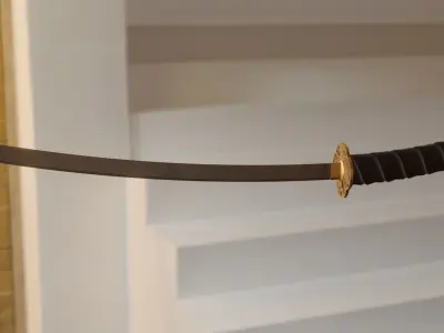 Katana sword flying in sky over city Free low-poly 3D model