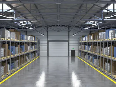 Warehouse 2 with shelves and boxes 3D model