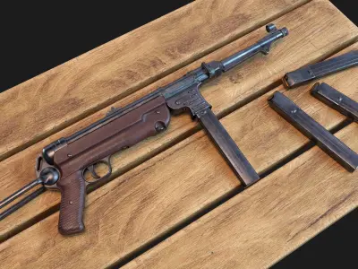 World War II - MP40 Submachine Gun - PBR and Game Ready Low-poly 3D model