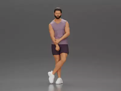 Casual Tennis Player Posing with Racket in Sporty Outfit 3D print model