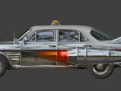 Vintage Atompunk Nuclear Rocket Taxi 3D Model Low-poly 3D model