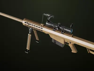 Sniper Rifle 02 Black and Sandal Single Map All PBR Unity UE Low-poly 3D model