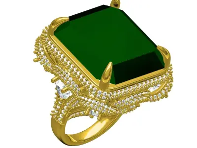 Antique Huge Green Emerald Stone Cocktail Ring 3D print model