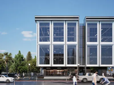 Model of Commercial Glass Building of Business Complex Low-poly 3D model