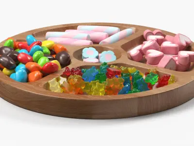 Circular Wooden Menagere with Sweets 3D model