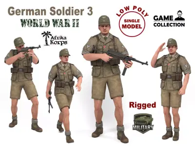 German Soldier 3 - Afrika Korps Low-poly 3D model