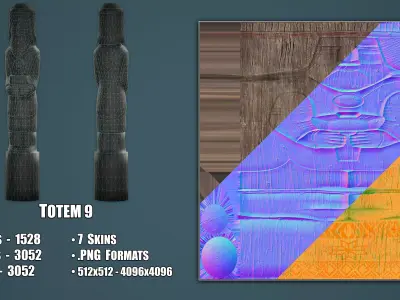 Wooden Totem 9 Low-poly 3D model