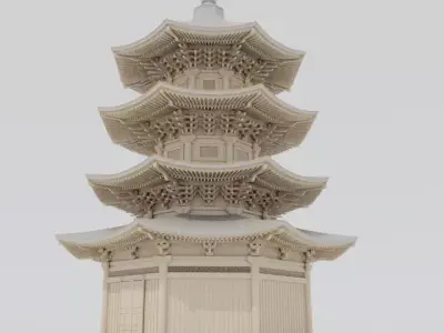 Anraku-ji Japanese Buddhist temple Low-poly 3D model