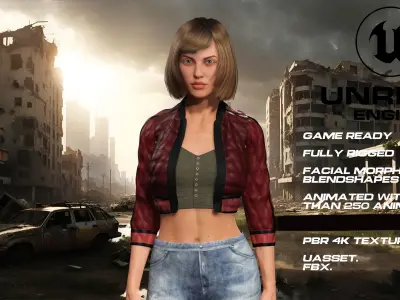 Zombie Hunter full rigged - game ready - animated Low-poly 3D model 4