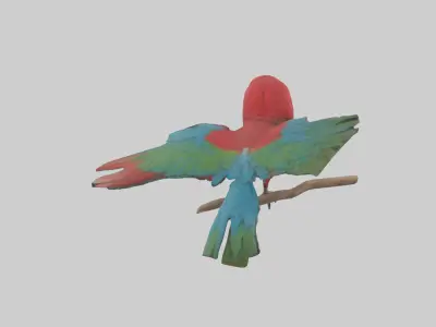 Greenwinged Macaw perched model Low-poly 3D model