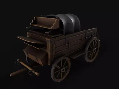 Horse-wagon old truck Low-poly 3D model
