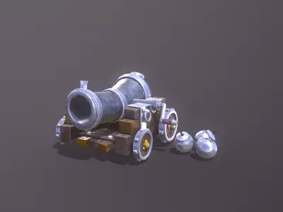 Cannon Low-poly 3D model metal Free low-poly 3D model