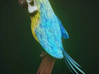 Cartoon Ara Parrot Yellow-Blue 3D Model Low-poly 3D model