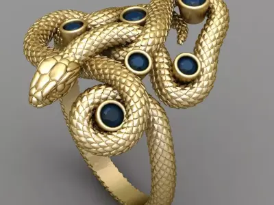 Antique Snake Diamond Ring 3D print model