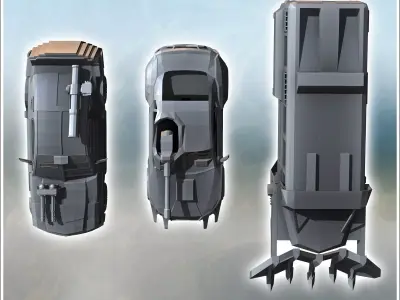 Set of three post-apocalyptic vehicles with improvised armaments 3D print model