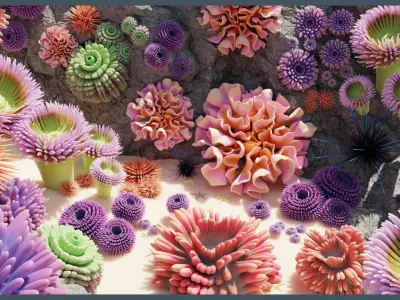 Lowpoly Anemones Pack Low-poly 3D model