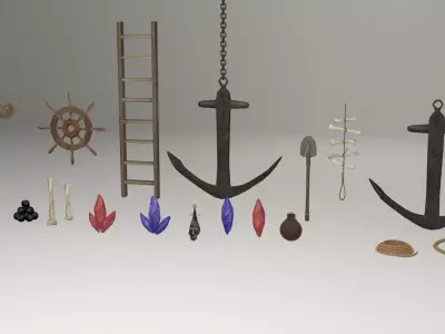 Sailor items and accessories Low-poly 3D model