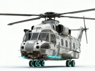 Sci-Fi Weathered Heavy Transport Helicopter 3D Model Low-poly 3D model