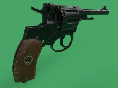 Nagant Revolver Gun Low-poly 3D model