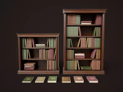 Vintage Bookcases Low-poly 3D model