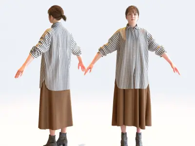  A Pose Asian Casual Woman Collection - 5 Models x 5 color variations 