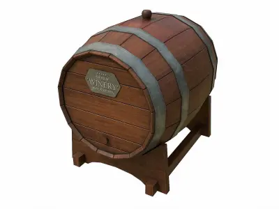 Pack of 6 Medieval Wooden Barrels and Buckets Low-poly 3D model