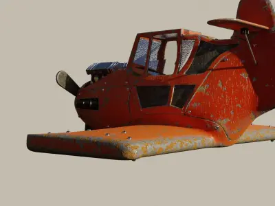 Plane orange airplane with propeller 3D model