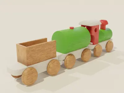 little child wood train toy  Low-poly 3D model