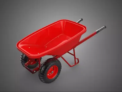 RED WHEELBARROW HAND MANUAL CART WHEEL TROLLEY WAGON TRAY PUSH 3D model