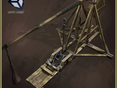 Animated Medieval Trebushet Low-poly 3D model
