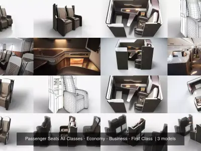 Passenger Seats All Classes - Economy - Business - First Class 3D Model Collection