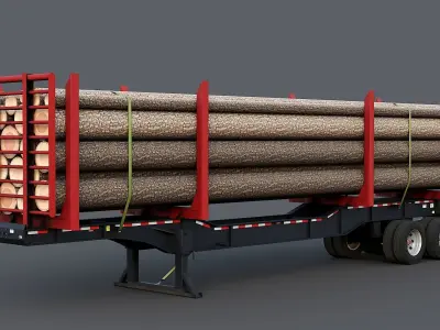 Timber Trailer Low-poly 3D model