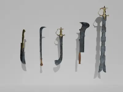 Unique battle-worn swords Low-poly 3D model