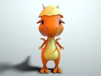 Cartoon baby dragon Low-poly 3D model