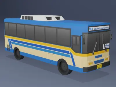 Blue Thai bus Low poly v03 Low-poly 3D model