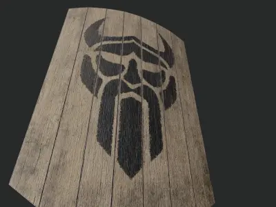 Slavic square wooden shield-painted black God symbol Low-poly 3D model