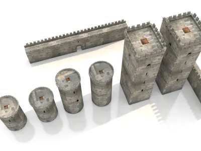 Medieval castle parts Low-poly 3D model