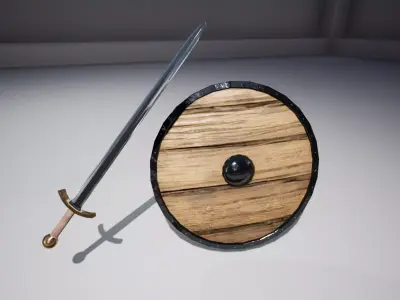 Medieval Sword and Shield Low-poly 3D model