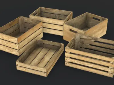 Wooden Crates and Tarps Set 3D Model Pack